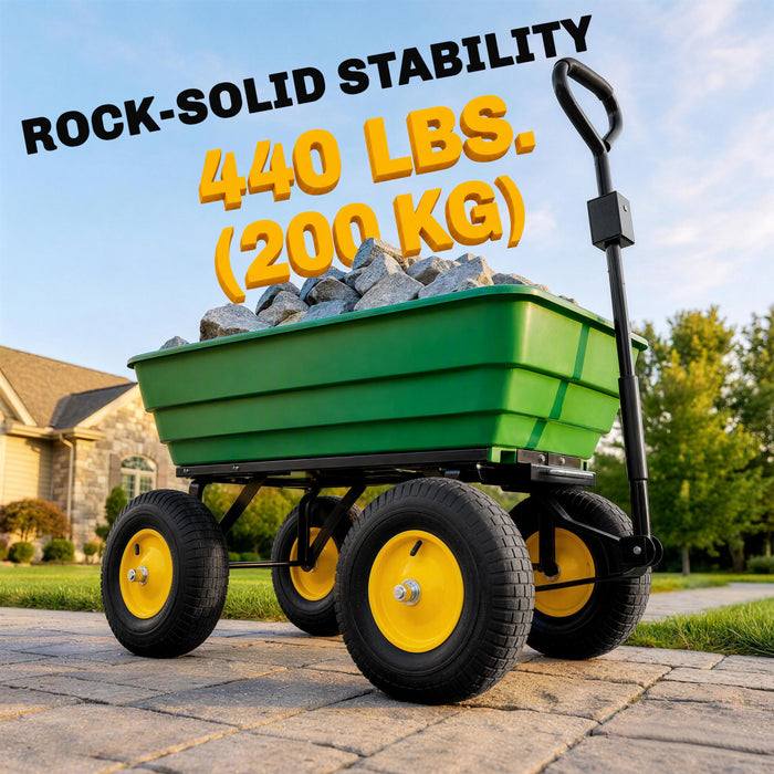 Outsunny Garden Dump Cart Heavy Duty 440lbs Wagon with Steel Frame and 12\" Pneumatic Tires, Green