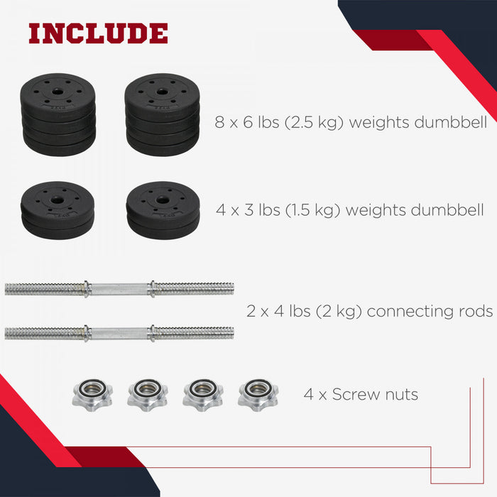 Soozier 2 x 33 lbs Adjustable Dumbbells Weight Set for Body Fitness, Black