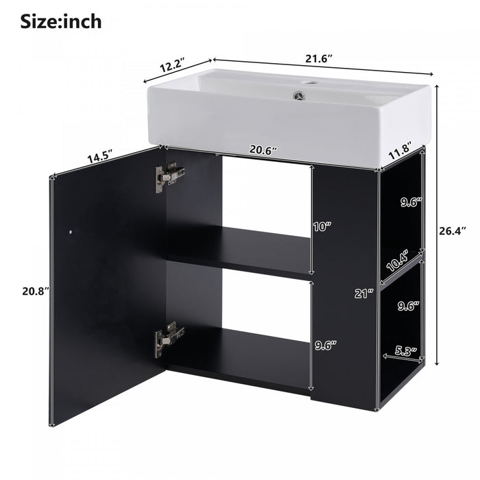 Rachel 21.6\" Floating Bathroom Vanity With Ceramic Basin, Soft-close Door, And Rightt Side Storage