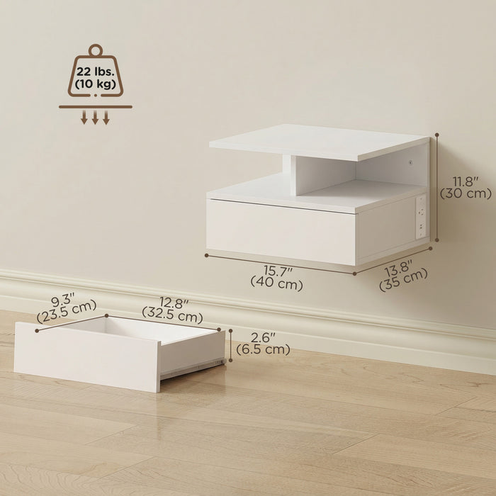 HOMCOM Floating Nightstand Set of 2, Bedside Table with with Power Outlets