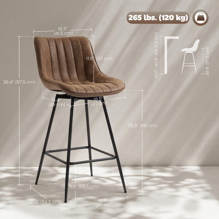 HOMCOM 27\" Bar Stools Set of 2, PU Leather Counter Height Barstools, Brown