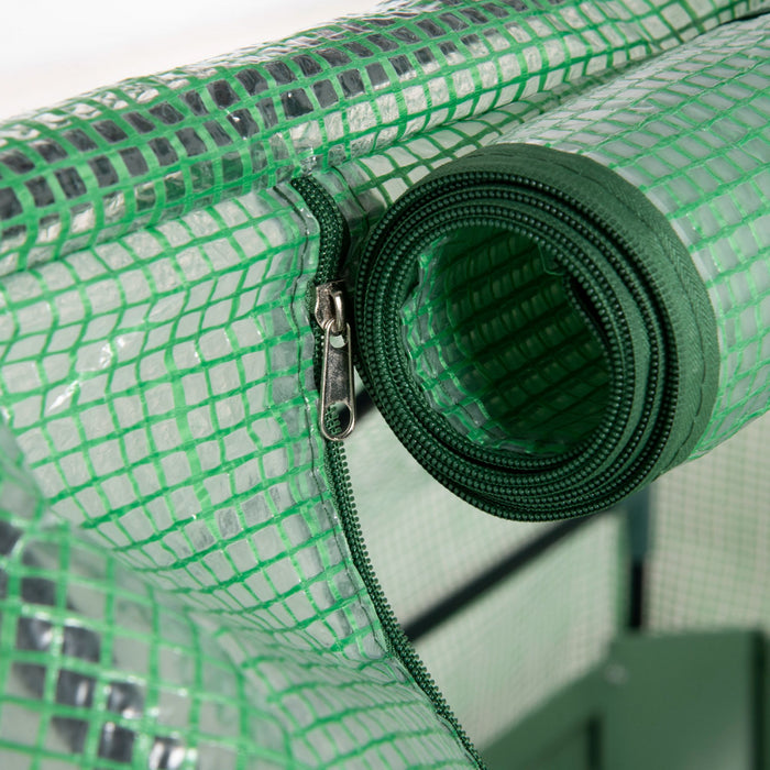 Outsunny Greenhouse With Raised Garden Bed, Steel Outdoor Planter Box Green