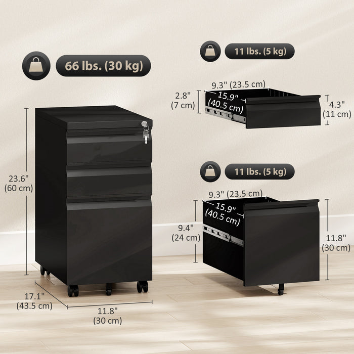Vinsett 3 Drawer File Cabinet Steel Filing Cabinet A4 Legal Letter Black