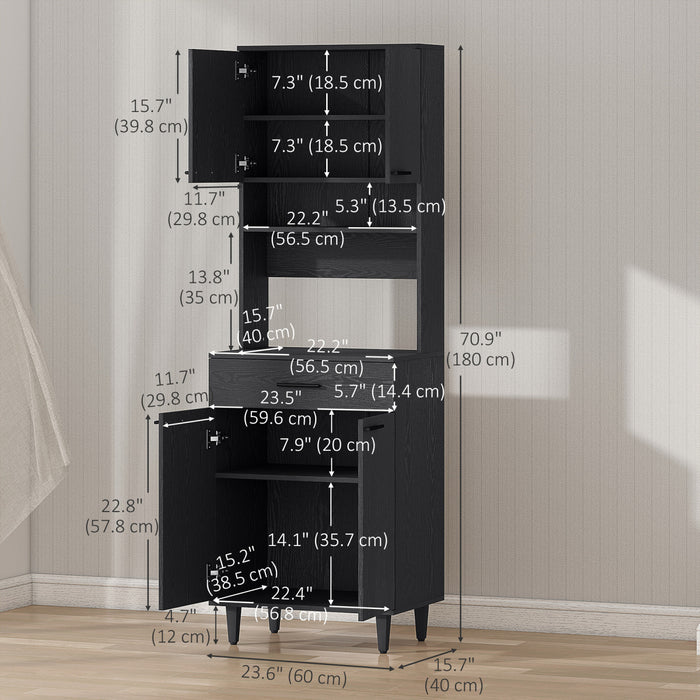 HOMCOM 71\" Kitchen Pantry, Buffet with Hutch, Microwave Stand with Cabinet