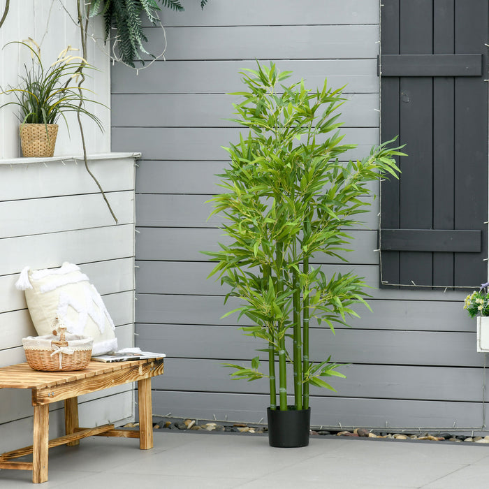 HOMCOM 5' Artificial Bamboo Tree Fake Plant in Pot Indoor Decoration