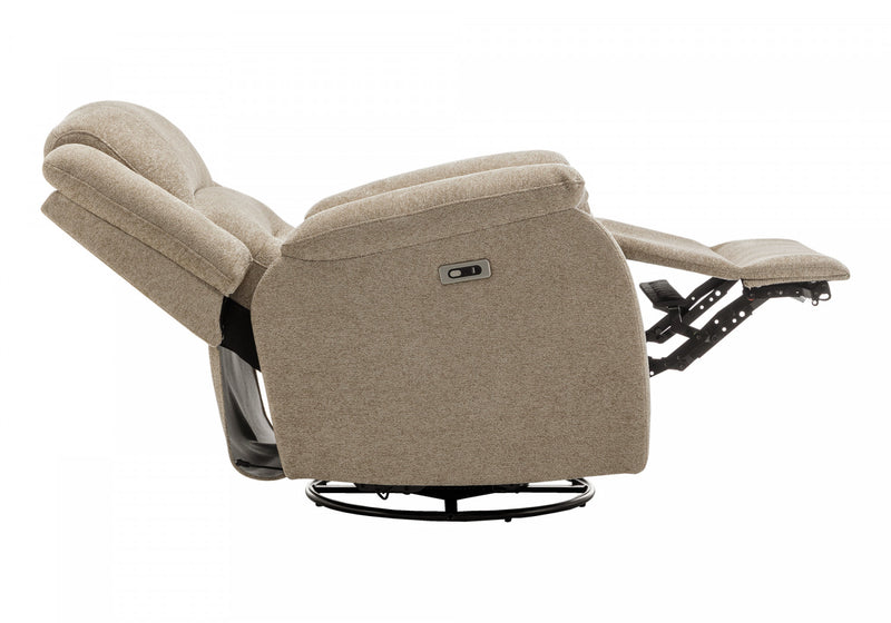 MONARCH SPECIALTIES 34\" WIDE, LARGE UPHOLSTERED POWER RECLINING CHAIR, USB PORTS INCLUDED, BEIGE FABRIC, TRANSITIONAL RECLINER