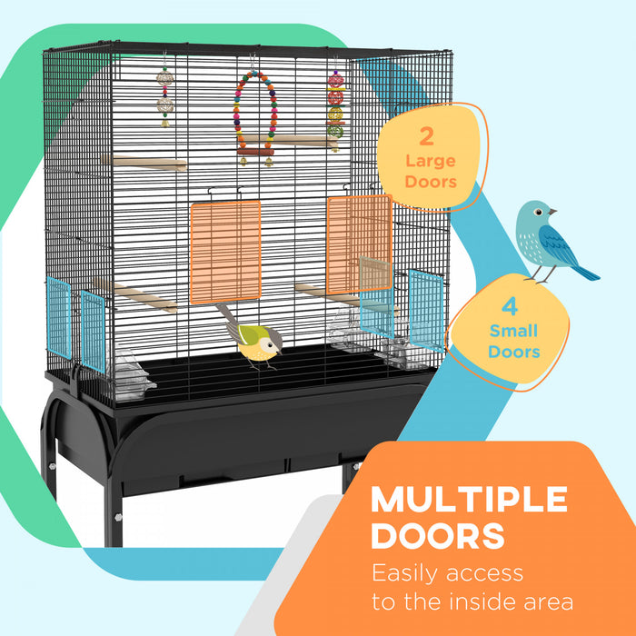 Pawhut 51\" Bird Cage For Budgies Canaries Finches Lovebirds Parakeets With Rolling Stand, Toys, Black
