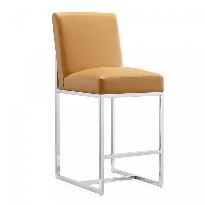 Element Modern Metal Upholstered Counter Stool in Camel - Set of 3