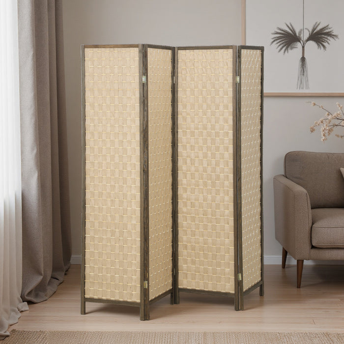 HOMCOM Handwoven 4 Panel Privacy Screen, 6 FT Folding Room Divider, Brown