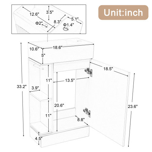 Ethan 18.6\" Bathroom Vanity with Sink and Adjustable Shelf, Grey