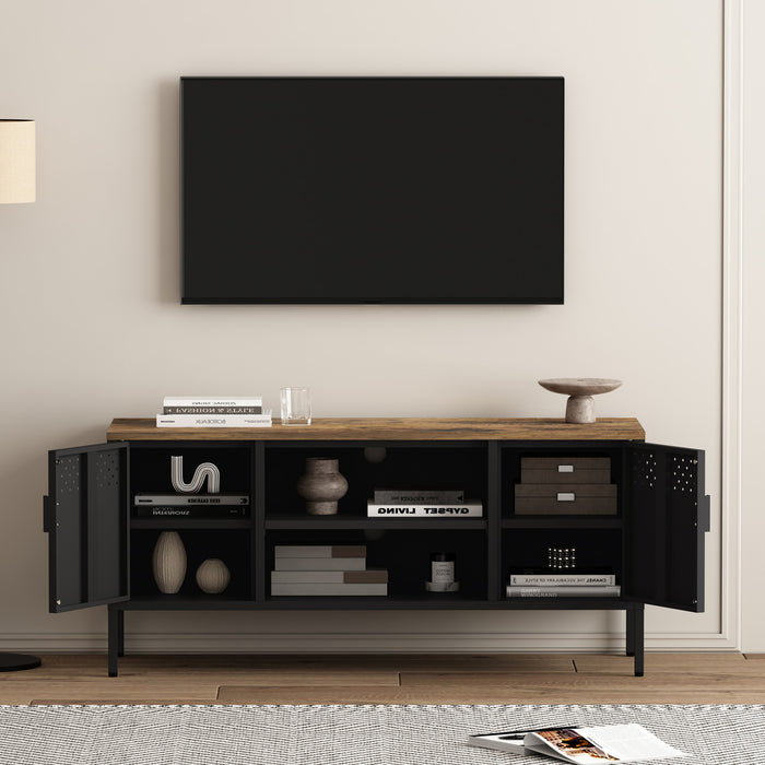 Landen Modern 47\" Metal Storage Cabinet in Black Armoire