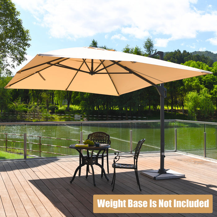 Costway 10'x13' Patio Offset Cantilever Umbrella Aluminum 360° Rotation Tilt Beige