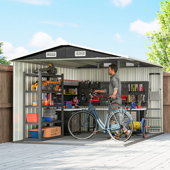 Outsunny 12' x 10' Metal Shed, Heavy Duty Outdoor Storage Shed, Dark Grey