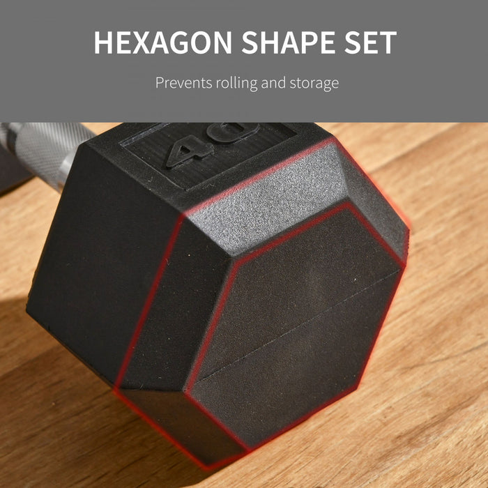 Soozier 40lbs Rubber Hex Dumbbell, Weight Dumbbell for Body Fitness