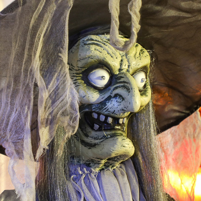 Outsunny Animated Halloween Decoration, Animatronics Witch, Black