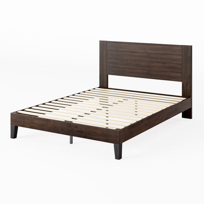Tonja Wood Platform Bed with Headboard in Dark Brown - Queen Size