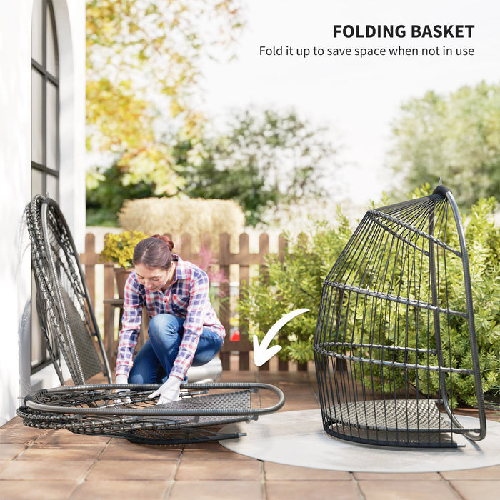 Outsunny Hanging Egg Chair, Foldable Rattan Garden Swing Chair, Dark Grey