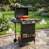 Outsunny 2+1 Burner Propane Gas BBQ Grill, Portable Gas Barbecue Grill with Side Burner, Lid, Side Table, Shelf, Spice Rack, Wheels, Grease Cup, Thermometer for Garden, Black