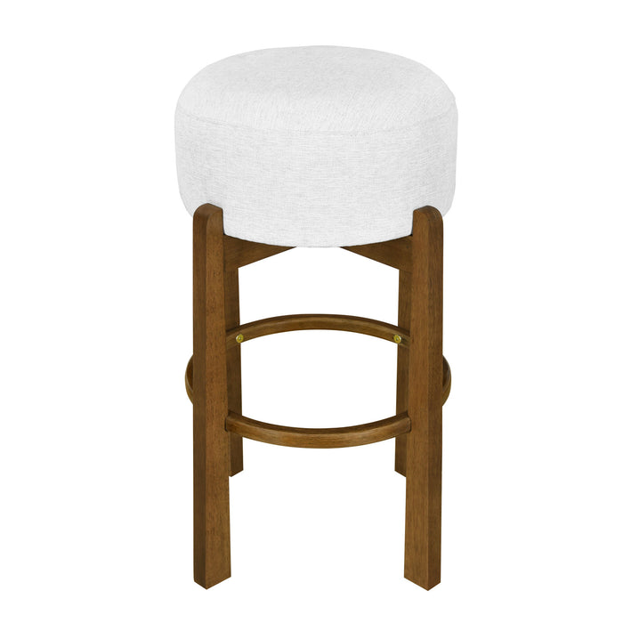 Vera Rubber Wood Bar Stool Set of 2 Indoor Seating with Round Ivory Cushion,Dark Walnut