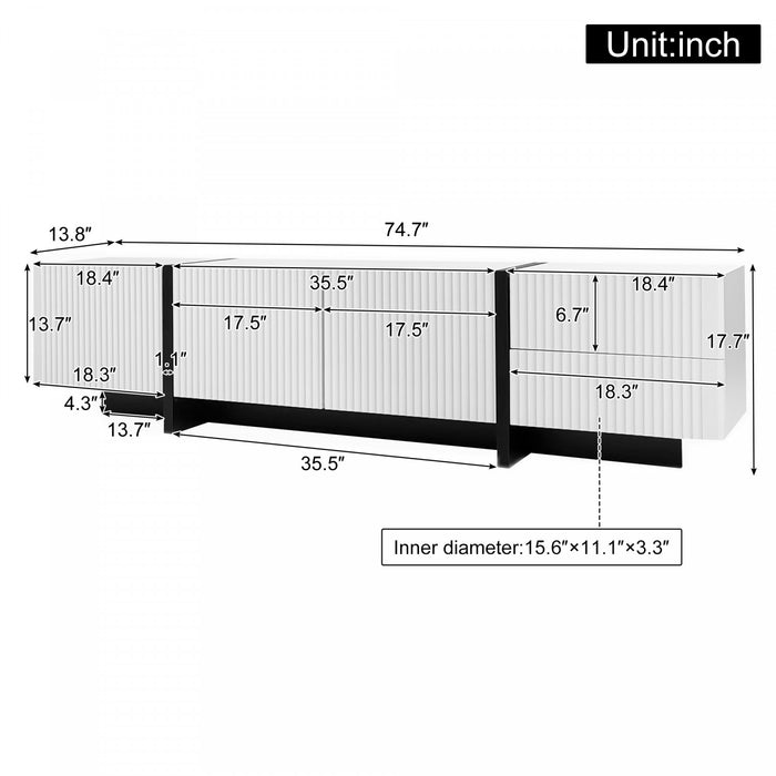 Emily 74.7\" Large Storage TV Cabinet with Doors and Drawers,Black Tv Stand