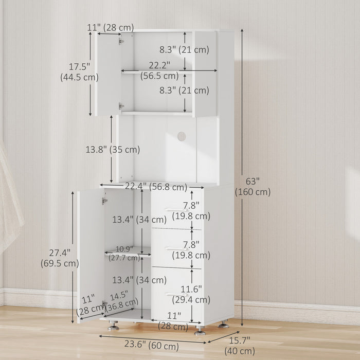 HOMCOM Modern Kitchen Cupboard Storage Organizer Microwave Cabinet, White