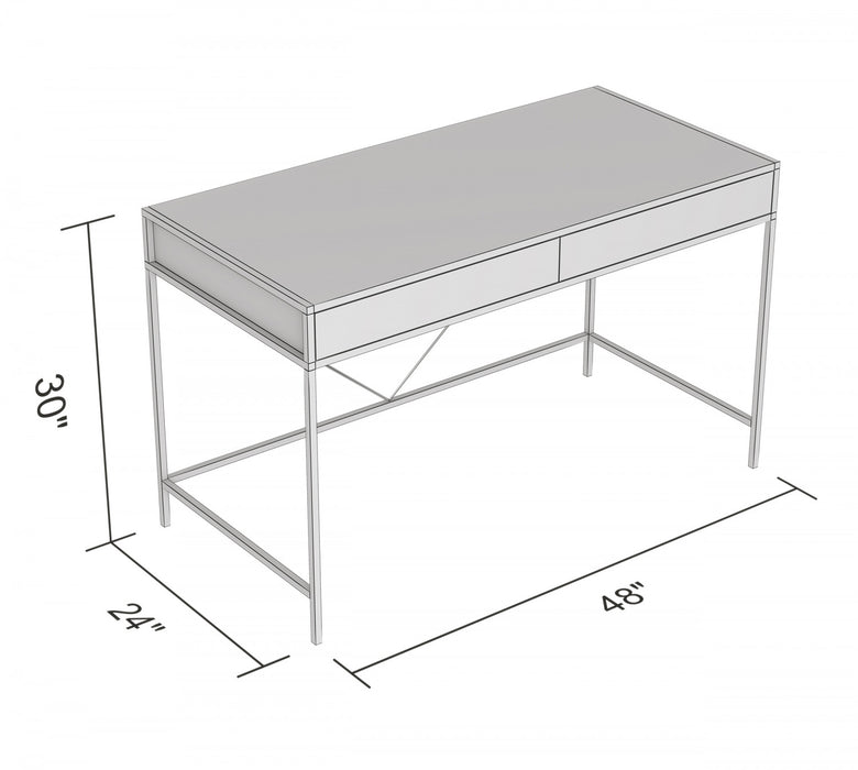 49” Computer Desk With 2 Drawers - Grey Wood With Black Metal