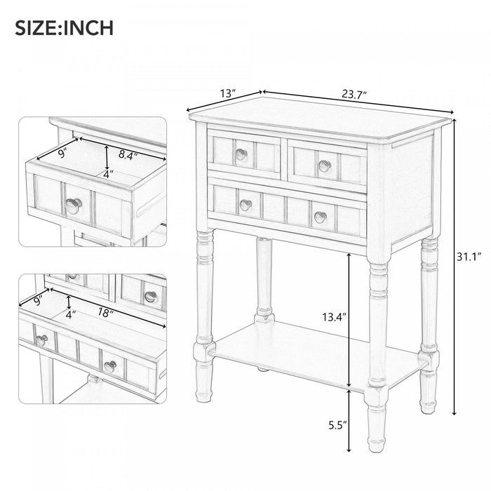 Olivia Solid Wood Console Table With Drawers And Bottom Shelf - White