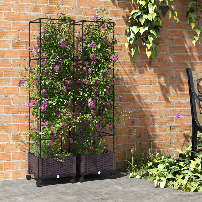 Costway 2 Pcs 67\" Planter Raised Garden Bed With Planter Box &trellis Adjustable Height
