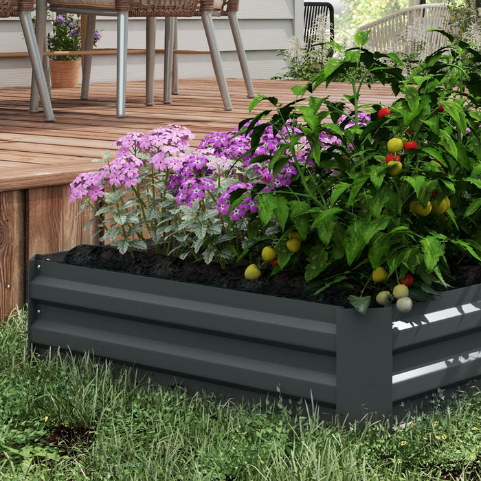 Outsunny 39\" X 39\" X 12\" Set Of 2 Raised Garden Bed, Elevated Planter Box With Galvanized Steel Frame For Growing Flowers, Herbs, Succulents, Dark Grey