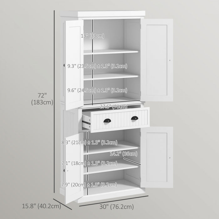 HOMCOM 72\" Kitchen Pantry, Freestanding Storage Cabinet with Drawer, White
