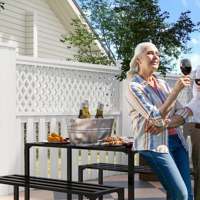 Outsunny 3 Pieces Outdoor Picnic Table Set With 2 Benches, Black