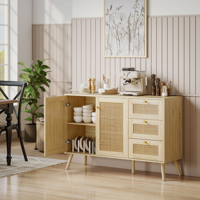 HOMCOM 47\" Rattan Sideboard Buffet Cabinet with Soft-Close Doors, Natural