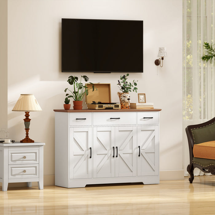 Farmhouse Sideboard with Soft-Close Hinges, Kitchen Buffet Cabinet, White