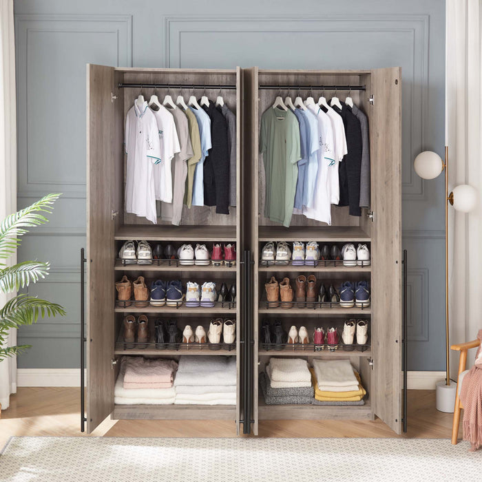 Lee Modern 32\" Wardrobe Closet in Rustic Gray - Set of 2 Armoire