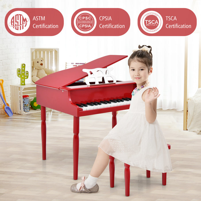 Costway 30-Key Classic Baby Grand Piano Toddler Toy Wood with Bench & Music Rack Red