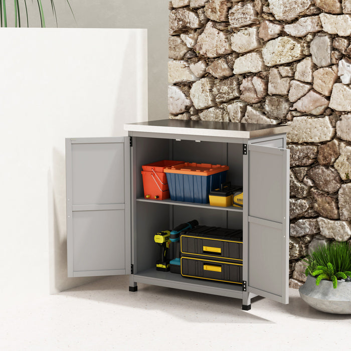 Outsunny Wooden Storage Cabinet, Outdoor Garden Shed W/shelf, Grey