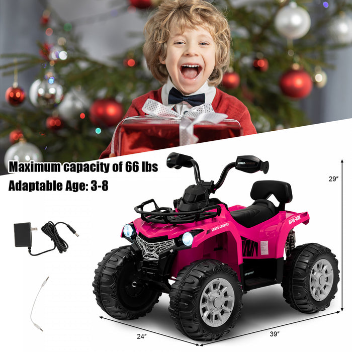 Costway 12v Kids Ride On Atv Electric 4-wheeler Quad 2 Speeds W/ Mp3 & Headlights Pink