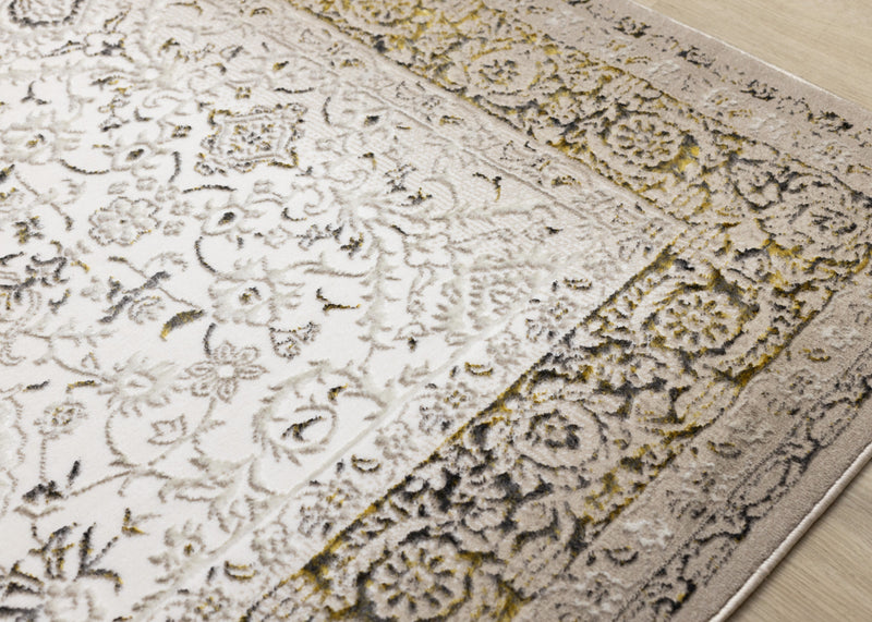 Zaris Cream Yellow Black Elegant Classic Rug, 7'10\" x 10'6\" Indoor Area Rug