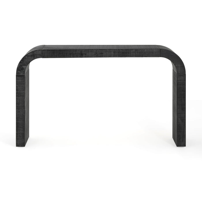 Cedar 52 Inch Wood Console Table with Curved Edge and Distressed Finish, Black
