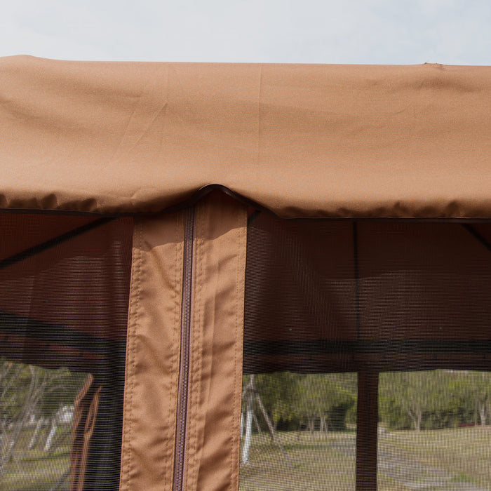 Outsunny 10' X 10' Outdoor Patio Gazebo Shelter Tent W/ Sidewalls, Brown