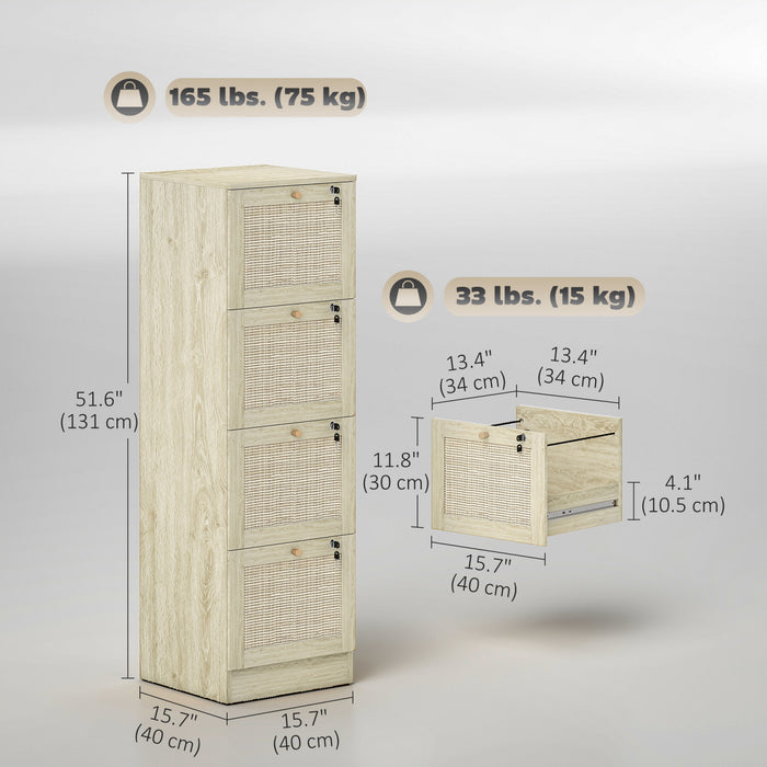 HOMCOM 4 Drawer File Cabinet Lockable Filing Cabinet for A4 Letter Oak