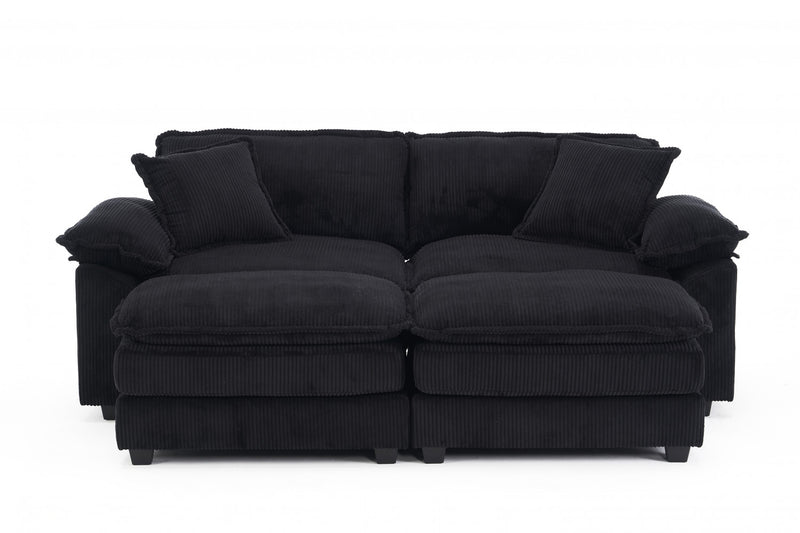 Liam 84.6\" Comfortable Cloud Modular Sofa with Corduroy Upholstered,Black