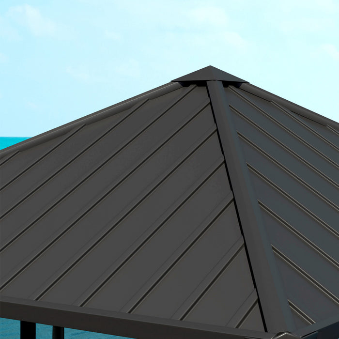 Outsunny 10' X 10' Hardtop Gazebo With Steel Roof, Netting And Curtains