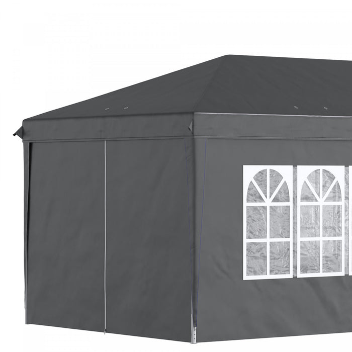 Outsunny 10' X 20' Pop Up Canopy With 6 Walls, Outdoor Easy Up Canopy Party Tent With Steel Frame, Drainage Holes, Instant Garden Shade Shelter With Carrying Bag, Black