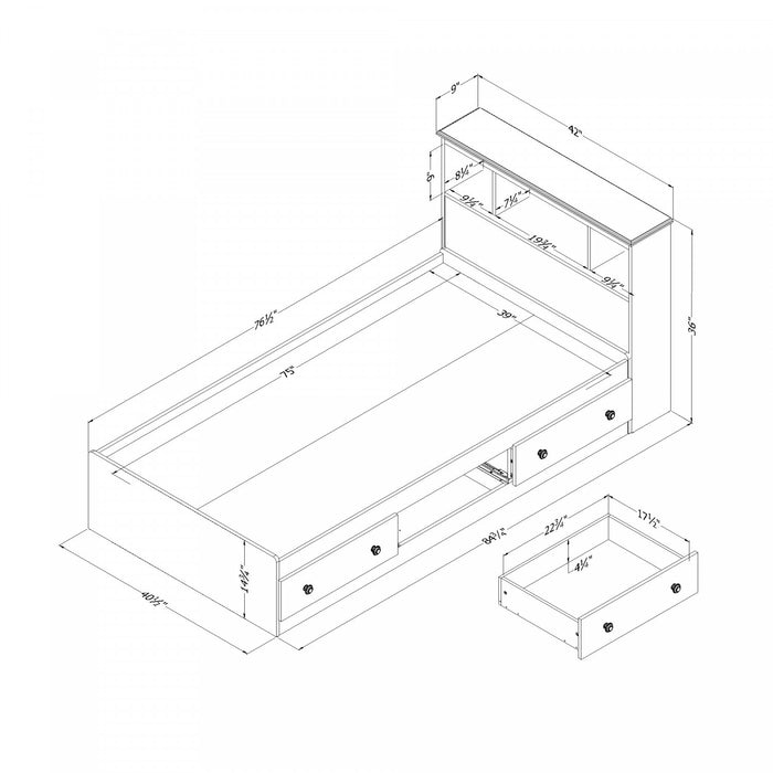 Summer Breeze Storage Bed And Bookcase Headboard Set White Pine - South Shore