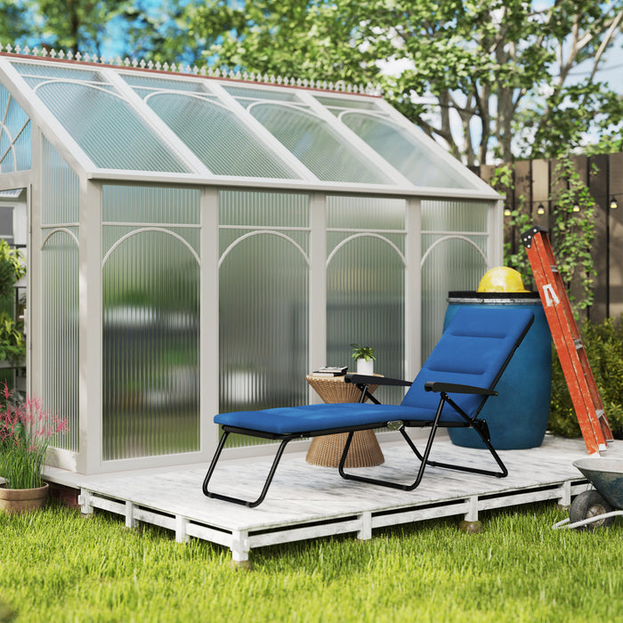 Outsunny Folding Lounge Chair W/ Cushion, Adjustable Back, Blue