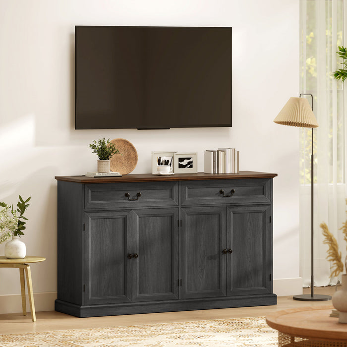 HOMCOM Buffet Cabinet with Charging Station, 55\" Farmhouse Sideboard, Black