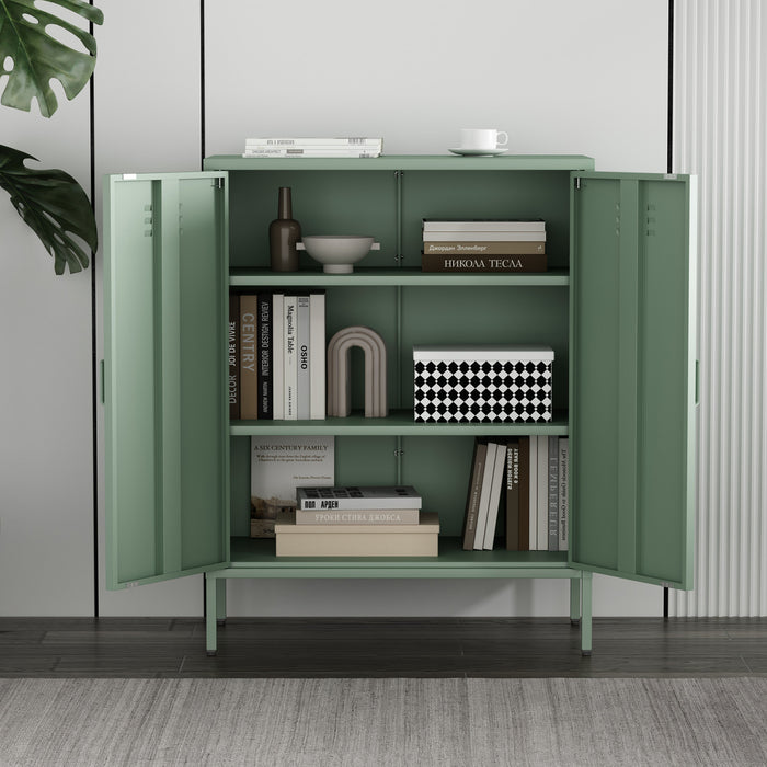 Naomi Modern 32\" Metal Accent Cabinet in Sage Green Armoire