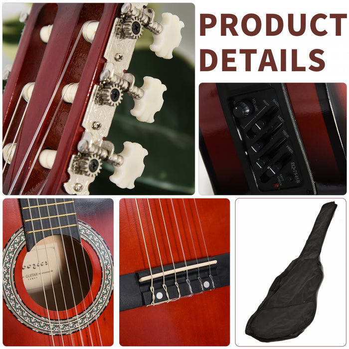 Soozier 39.5 Inch Electric Guitar Kit, Classic Acoustic Guitar for Beginner with Nylon/Steel Strings, Beige Strap, 3 Picks and Case Bag, Wine Red