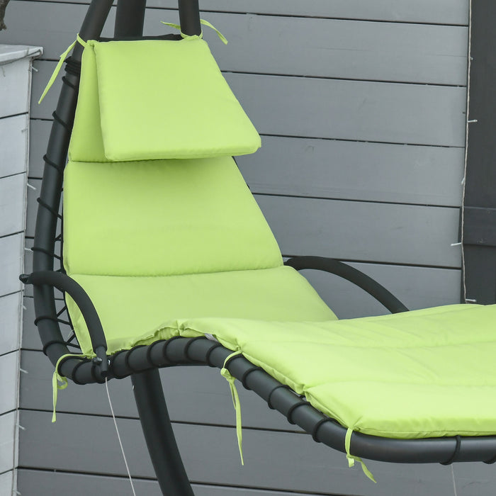 Outsunny Outdoor Hammock Chair With Stand, Floating Chaise Lounge Chair With Soft Padded Cushion, Hanging Hammock Swing Reclining Seat With Canopy Umbrella, Green